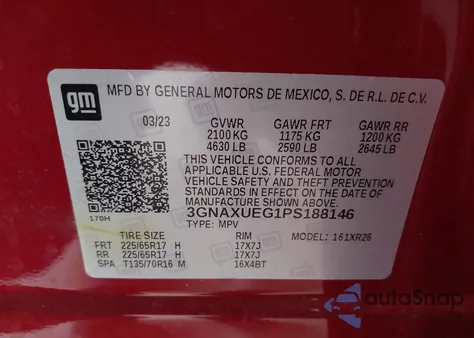 2023 Chevrolet Equinox Awd Lt from USA, damaged, VIN 3GNAXUEG1PS188146